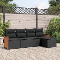 5-delige Loungeset met kussens poly rattan zwart - thumbnail