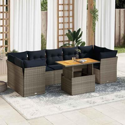 6-delige Loungeset met kussens poly rattan grijs 6-delige Loungeset met kussens poly rattan grijs