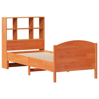Bed met boekenkast zonder matras grenenhout wasbruin 140x200 cm
