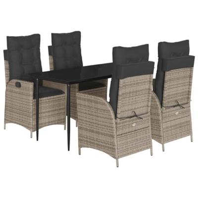 5-delige Tuinset met kussens poly rattan grijs