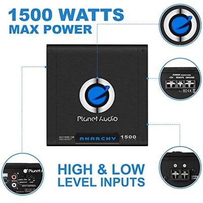 Planet Audio ac1500.1 m 1,0 met draadloos, zwarte versterker audio – versterker audio (1,0 kanalen, 1500 W, A/B, 102 dB, 20 – 20.000 Hz)