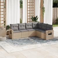 6-delige Loungeset met kussens poly rattan beige - thumbnail