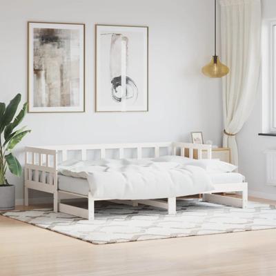 Slaapbank met onderschuifbed 80x200 cm massief grenenhout wit