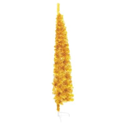 VidaXL Kunstkerstboom half met standaard smal 180 cm goudkleurig