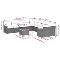 11-delige Loungeset met kussens poly rattan grijs - thumbnail