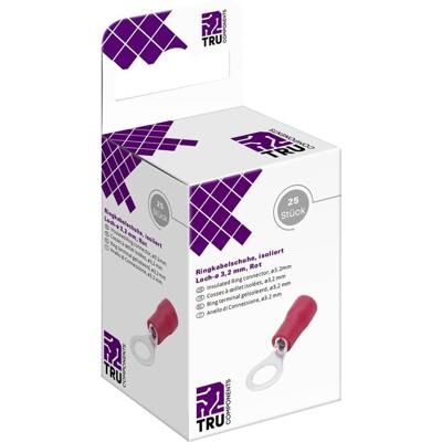 TRU COMPONENTS T2010C282 Ringkabelschoen Dwarsdoorsnede (max.)=1.5 mm² Schachtdiameter=3.2 mm Deels geïsoleerd Rood 25 stuk(s)