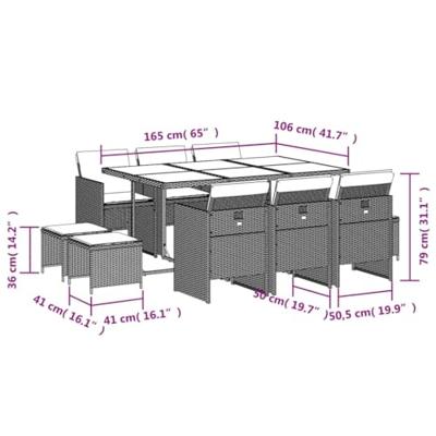 11-delige Tuinset met kussens poly rattan zwart