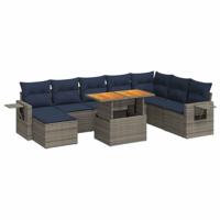 9-delige Loungeset met kussens poly rattan grijs - thumbnail