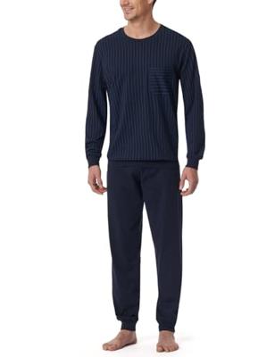 Schiesser Pyjama blauw met boord