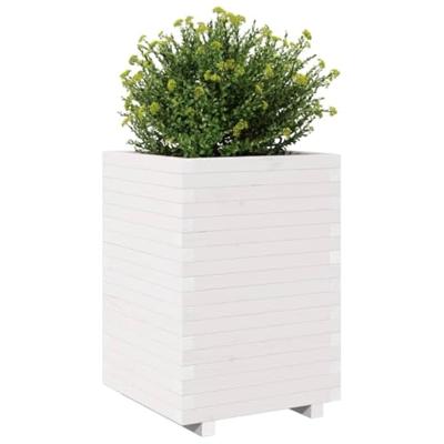 VidaXL Plantenbak 50x50x72,5 cm massief grenenhout wit