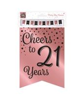 Verjaardagsslinger Vaandel 21 Jaar Roze/Zwart (6m) - thumbnail