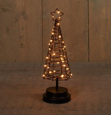 Kerstverlichting Batterijverlichting boom 3D zwart / koperdraad 30 LED classic 30 cm met timer Anna's collection - Annas collection