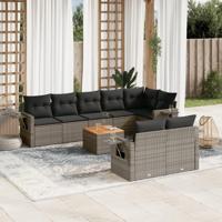 9-delige Loungeset met kussens poly rattan grijs - thumbnail