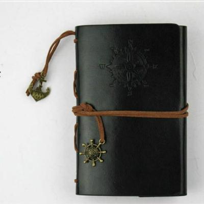 2 PC'S spiraal notebook dagboek Kladblok Vintage piraat ankers PU lederen briefpapier gift reiziger Journal papierformaat: L (zwart)