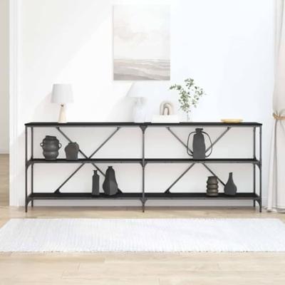 Wandtafel met plank Zwart Eiken 200 x 30 x 75 cm Bewerkt hout