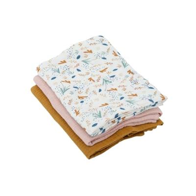 Set van 3 Bamboe doeken - DOMIVA - 1 Bedrukt + 2 Effen - Karamelroze - 60x60 cm