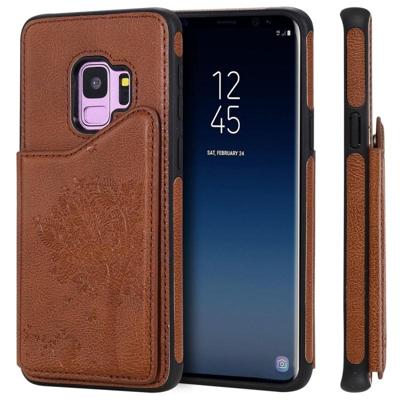Voor Galaxy S9 kat boom reliëf patroon schokbestendige beschermende case met kaartsleuven & fotolijstjes (bruin)