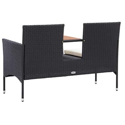 Tuinbank 2-zits met tafeltje 143 cm poly rattan zwart Tuinbank 2-zits met tafeltje 143 cm poly rattan zwart