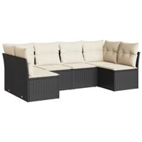 6-delige Loungeset met kussens poly rattan zwart - thumbnail