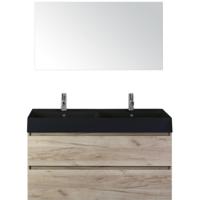 Maxx XL Badmeubelset 120 cm - Craft Oak - Wastafel Kube Dubbel Zwart 2 Kraangaten met Spiegel - thumbnail