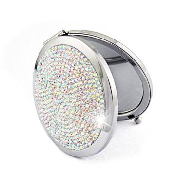 Diamant-ingelegde metalen dubbele kant vouwen mini draagbare ronde kleine make-up spiegel (kleur wit) Diamant-ingelegde metalen dubbele kant vouwen mini draagbare ronde kleine make-up spiegel (kleur wit)