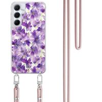 Samsung Galaxy A15 hoesje met rosegoud koord - Floral violet - thumbnail