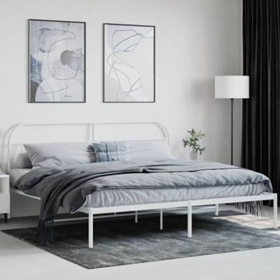 Bedframe met hoofdbord metaal wit 200x200 cm - thumbnail