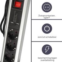 3-Voudige stekkerdoos met USB Perel EBP03DSUN1-G - thumbnail