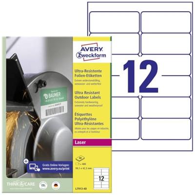 Avery-Zweckform L7913-40 Universele etiketten 99.1 x 42.3 mm Polyethyleen folie Wit 480 stuk(s) Permanent hechtend Laser (kleur), Laser (zwart/wit) Avery-Zweckform L7913-40 Universele etiketten 99.1 x 42.3 mm Polyethyleen folie Wit 480 stuk(s) Permanent hechtend Laser (kleur), Laser (zwart/wit)