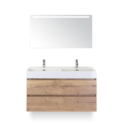 Maxx XL Badmeubelset 120 cm - Natuur Eiken - Wastafel Kube Dubbel 2 kraangaten - met Sence Spiegel