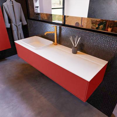 Badkamermeubelset Mondiaz Erin 150 cm met 1 Lade met RIDGE Wastafel Links Talc met 1 kraangat Greeploos Mat Fire