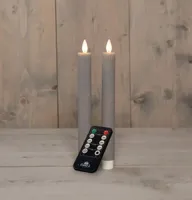 Anna&apos;s Collection LED dinerkaars flame effect ribbel 23 cm taupe 2 stuks - thumbnail