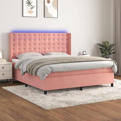 Boxspring met matras en LED fluweel roze 160x200 cm
