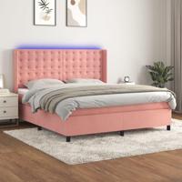 Boxspring met matras en LED fluweel roze 160x200 cm - thumbnail