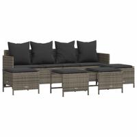 5-delige Loungeset met kussens poly rattan grijs - thumbnail