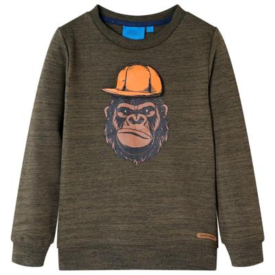 Kindertrui met gorillaprint 104 gemleerd donkerkakikleurig Kindertrui met gorillaprint 104 gemleerd donkerkakikleurig