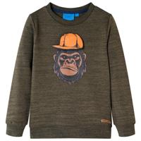 Kindertrui met gorillaprint 104 gemleerd donkerkakikleurig - thumbnail