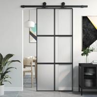VidaXL Schuifdeur 90x205 cm gehard glas en aluminium zwart - thumbnail