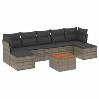 8-delige Loungeset met kussens poly rattan grijs - thumbnail
