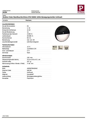 Paulmann Ronde solar wandlampEloise - 94264