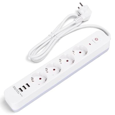 Stekkerdoos met USB en Randaarde - 4 Stopcontacten. 3 USB-A - 1.5m - Wit