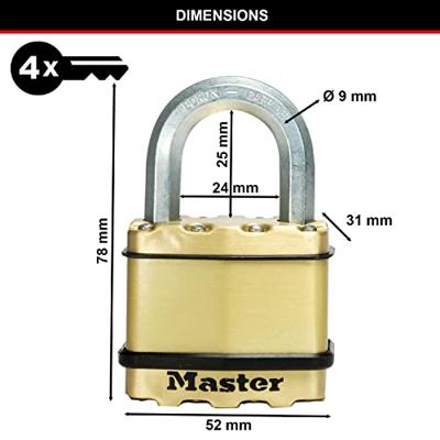 Masterlock 50mm laminated steel padlock - zinc outer treatment with brass finish - M5BEURD - thumbnail