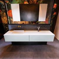 Badkamermeubelset Mondiaz Erin 200 cm met 2 Lades met RIDGE Wastafel Links Talc Zonder Kraangaten Greeploos Mat Clay - thumbnail