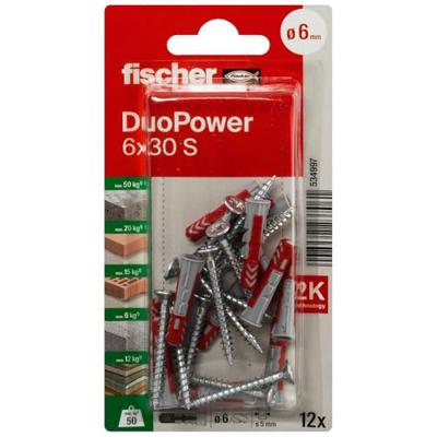 Fischer 534997 DuoPower 6 x 30 S K NV Deuvelset 30 mm 6 mm 1 set(s) Fischer 534997 DuoPower 6 x 30 S K NV Deuvelset 30 mm 6 mm 1 set(s)