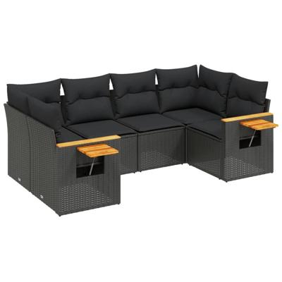 6-delige Loungeset met kussens poly rattan zwart 6-delige Loungeset met kussens poly rattan zwart