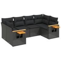 6-delige Loungeset met kussens poly rattan zwart - thumbnail