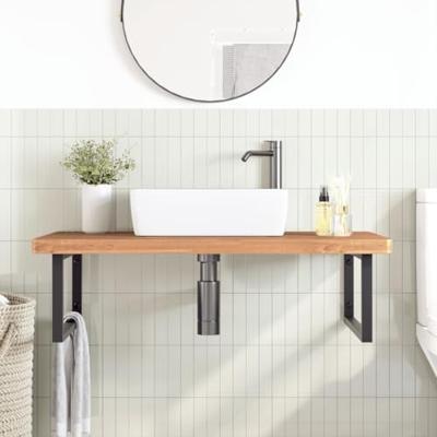 Badkamer wandschap staal en massief beukenhout