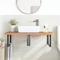 Badkamer wandschap staal en massief beukenhout - thumbnail