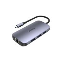 uHUB Unitek D1071A N9+ 9-in-1 USB-C Ethernet Hub met HDMI, 100W Power Delivery en Card Reader/Aluminium/Nylon Kabel/USB-A, USB-C (voeding), HDMI 2.0, Card Reader, aansluiting RJ -45 - thumbnail