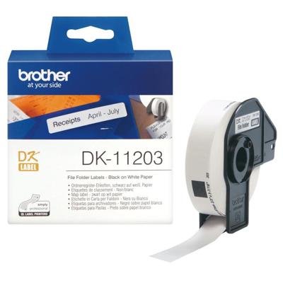 Brother DK-11203 Rol met etiketten 17 x 87 mm Papier Wit 300 stuk(s) Permanent hechtend DK11203 Etiketten voor ordnerinhoudsopgaves Brother DK-11203 Rol met etiketten 17 x 87 mm Papier Wit 300 stuk(s) Permanent hechtend DK11203 Etiketten voor ordnerinhoudsopgaves